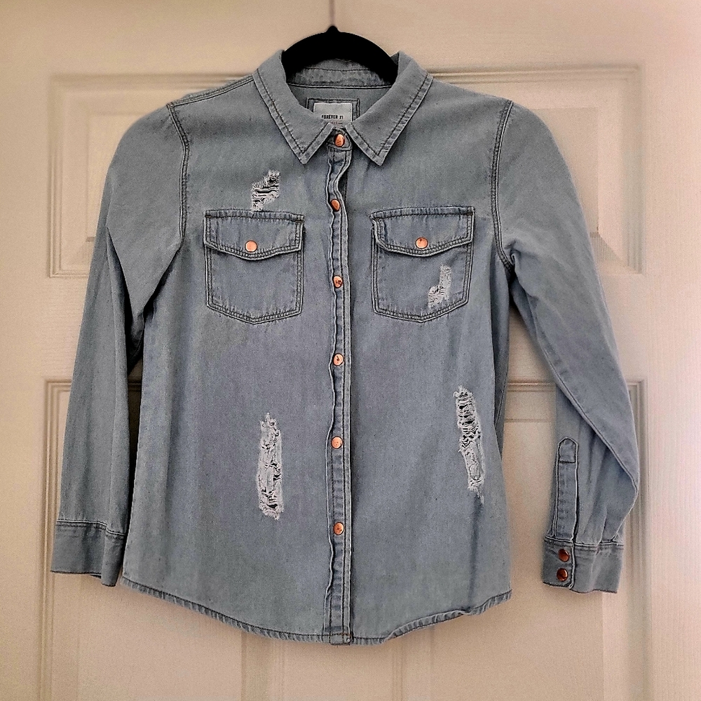 Forever 21 Distressed Denim Shirt